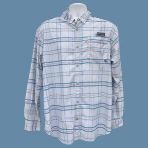 Columbia PFG Blue Pink Plaid Gender Reveal Long Sleeve Fishing Shirt Size Large